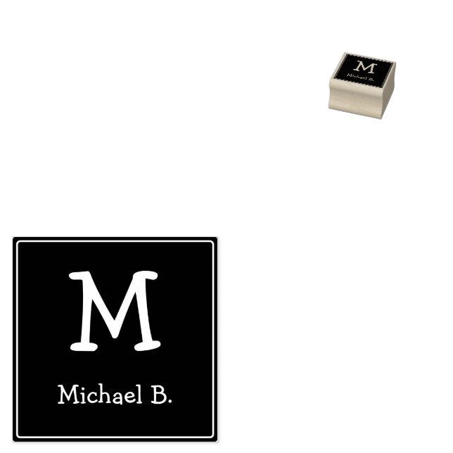 Vita Monogram och Namn på Grönt Rundad kvadrat Stämpel (Stämplad)