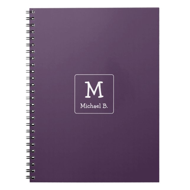 Vita Monogram och Namn på Lila Rundad kvadrat Anteckningsbok (Framsidan)