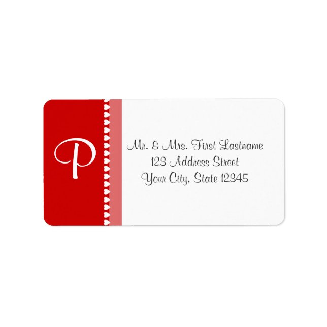 Vita monogramhearter med utbytbar Färg Adressetikett (Framsidan)