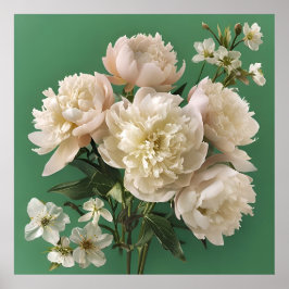 Vita nålar med Vår blommor på Grönt Poster
