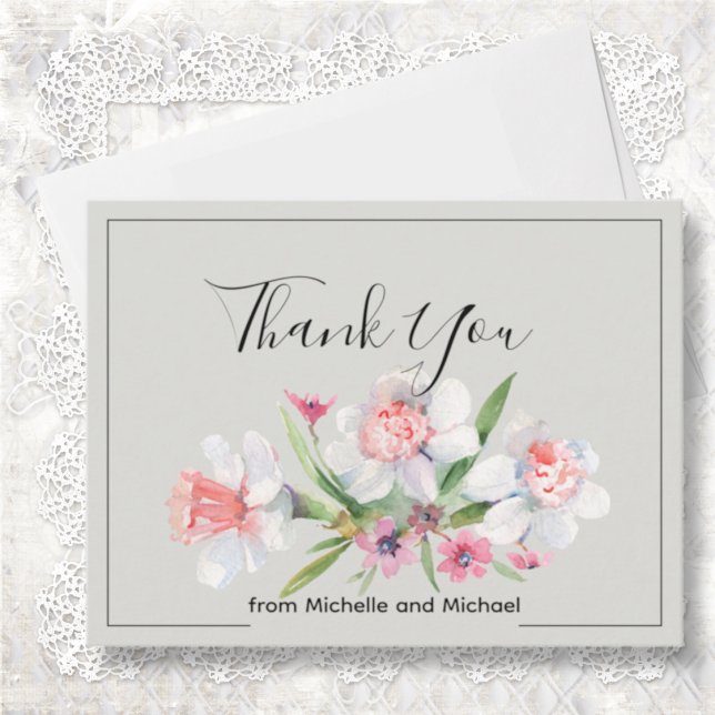 Vita Narciss Blommig Bröllop Tack Kort (Skapare uppladdad)