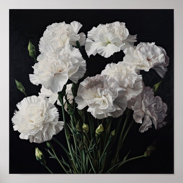 Vita nejlikor Blomma Konsttryck Poster (Framsidan)