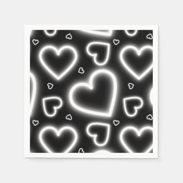 Vita Neon Hearts V-dagars Pappersservett (Framsidan)