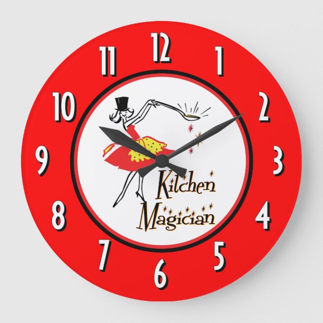 Vita nummer i Kitchen Magician Red Wall Clock Stor Klocka (Framsida)