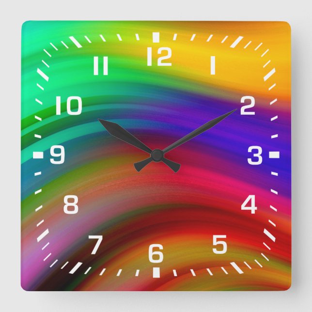 Vita nummer/regnbåge, Rand Fyrkantig Klocka (Framsida)