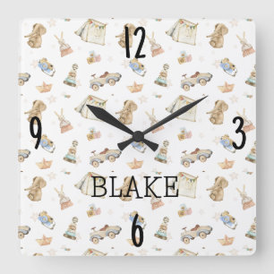 Vita Nursery Vattenfärg Vintage Leksaker 10,75 tum Fyrkantig Klocka