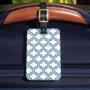 Vita och Baby blue trellis, Lattice, Quatrefoil Bagagebricka