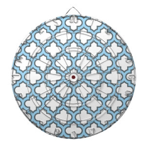 Vita och Baby blue trellis, Lattice, Quatrefoil Darttavla
