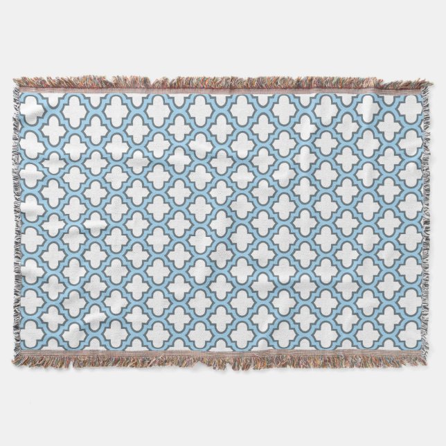 Vita och Baby blue trellis, Lattice, Quatrefoil Filt (Framsidan)