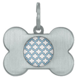 Vita och Baby blue trellis, Lattice, Quatrefoil ID-bricka Husdjur