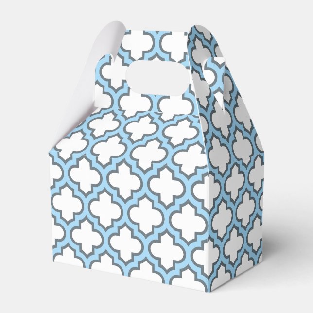Vita och Baby blue trellis, Lattice, Quatrefoil Presentaskar (Framsidan Sidan)