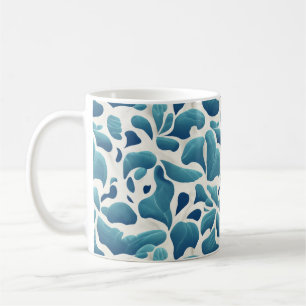 Vita och blå abstrakta blad Kustmönster Kaffemugg