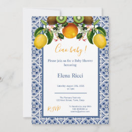 Vita och blå Amalfi Lemons Italien Babykläder Inbjudningar