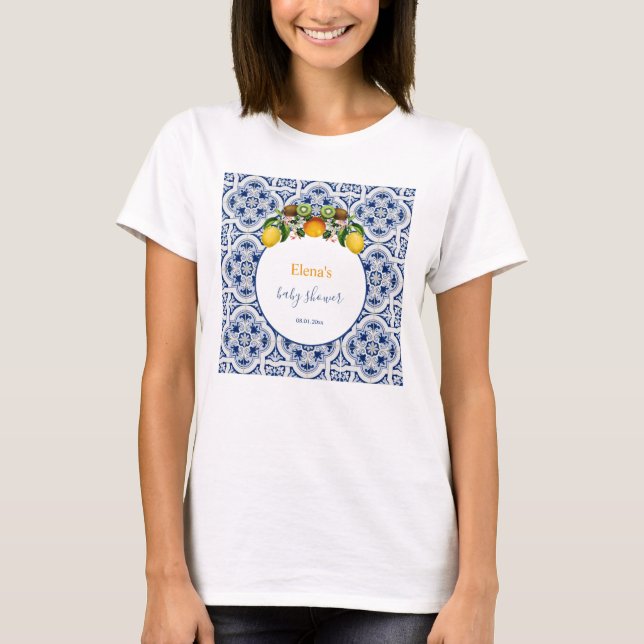 Vita och blå Amalfi Lemons Italien Babykläder T Shirt (Framsida)
