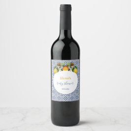 Vita och blå Amalfi Lemons Italien Babykläder Vinflaska Etikett