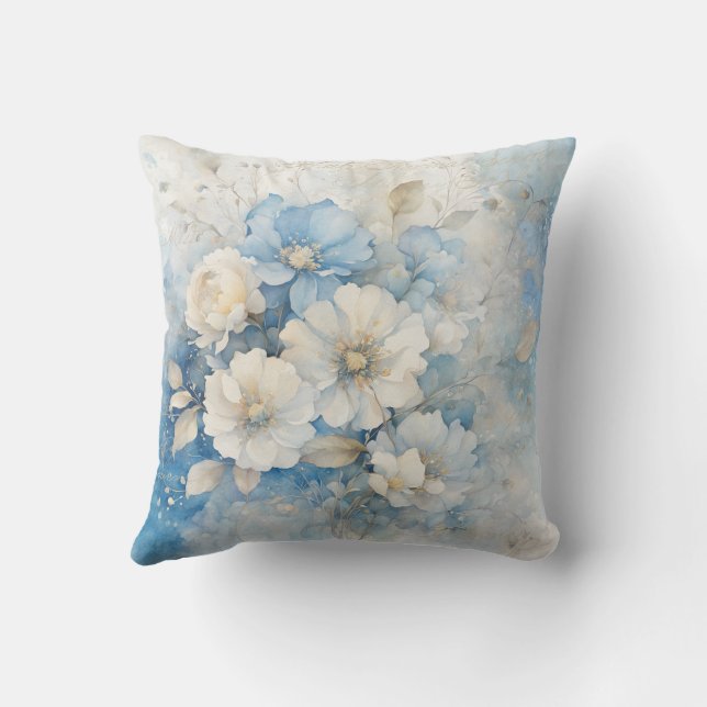 Vita och blå blommor kudde (Baksida)