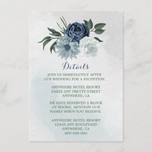 vita och blå blomsterdetaljer med grönska tilläggskort