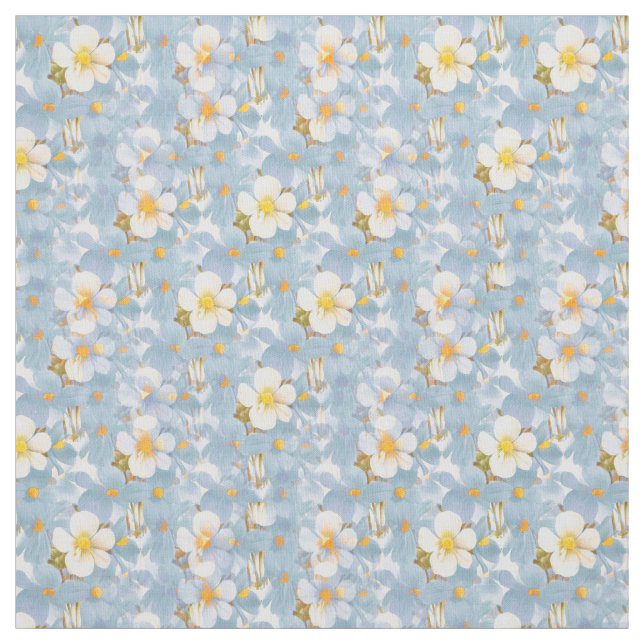 Vita och blå Daisy, Blommönster Fabric Tyg (Provkarta)