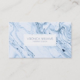 Vita och blå Grått Modern Marble Swirls Visitkort