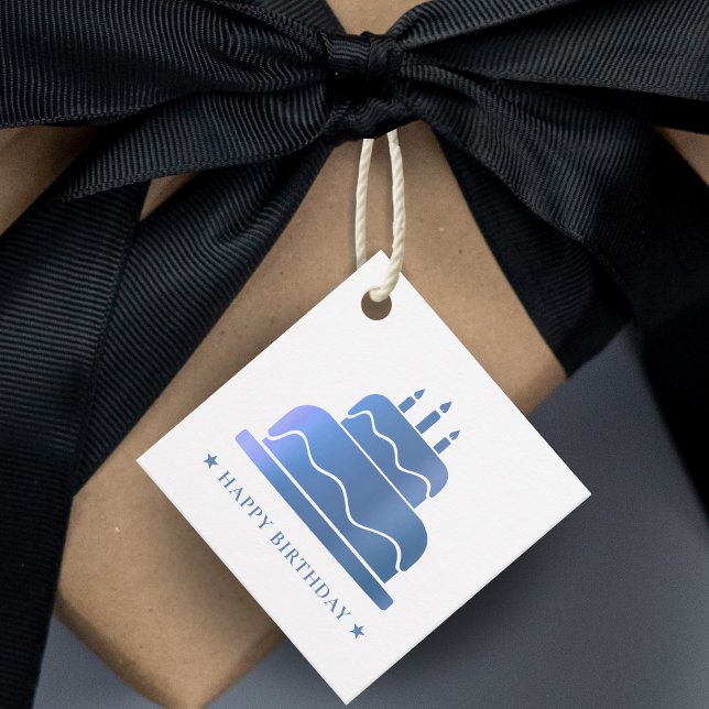 Vita och blå Grattis på födelsedagen-kummel från Gåvor Etiketter (White and blue Happy Birthday Cake To From Favor Tags)