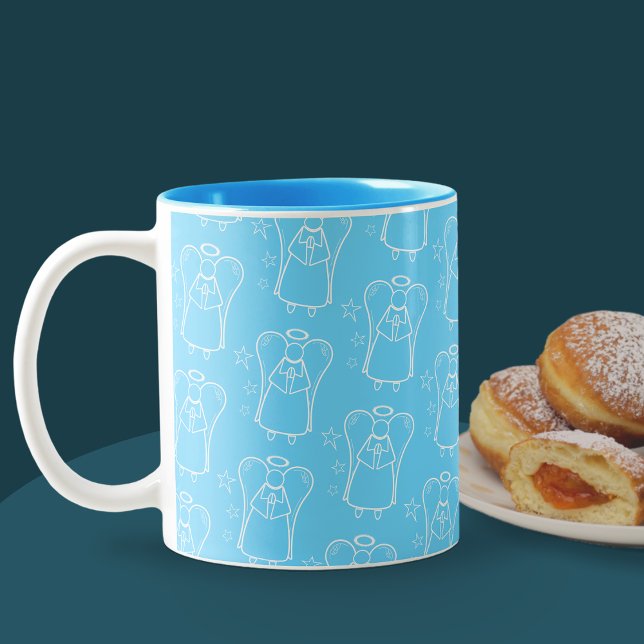 Vita och blå Guardian Angel Mönster Mugg (Guardian Angel Pattern Mug)