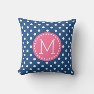 Vita och blå Polkadot Mönster-Rosa-dekorationer Kudde