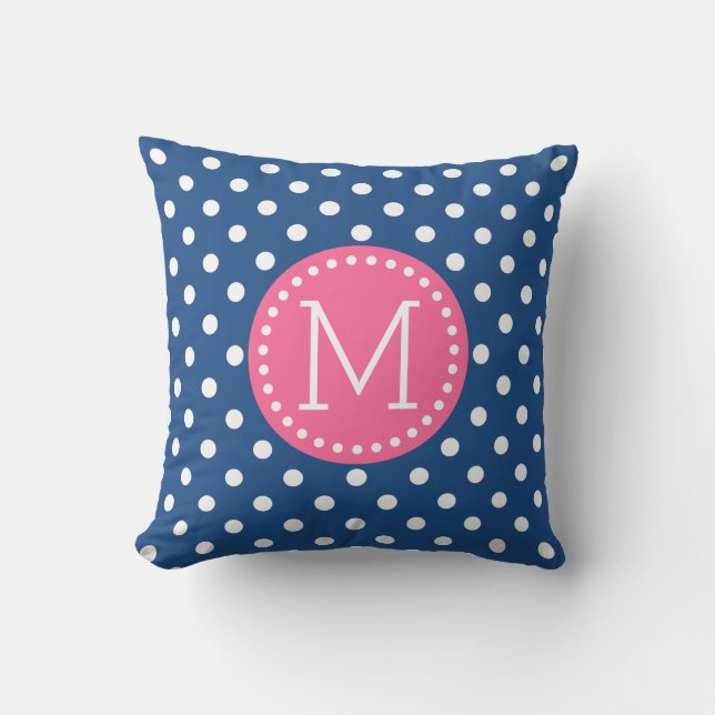 Vita och blå Polkadot Mönster-Rosa-dekorationer Kudde (Framsida)