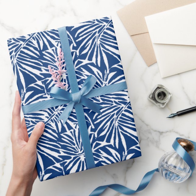Vita och blå Tropiska Löv repeterande Mönster Presentpapper (Gifting)