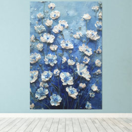 Vita och blåa blomster på rik blå abstrakt vägg canvastryck
