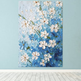 Vita och blåa blomster på turkos abstrakt vägg canvastryck