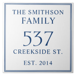 Vita och blåa datum för etablering av Adress House Kakelplatta