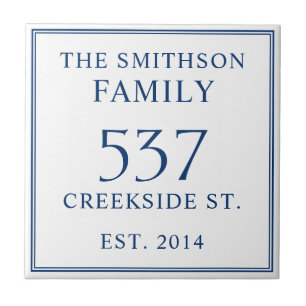 Vita och blåa datum för etablering av Adress House Kakelplatta