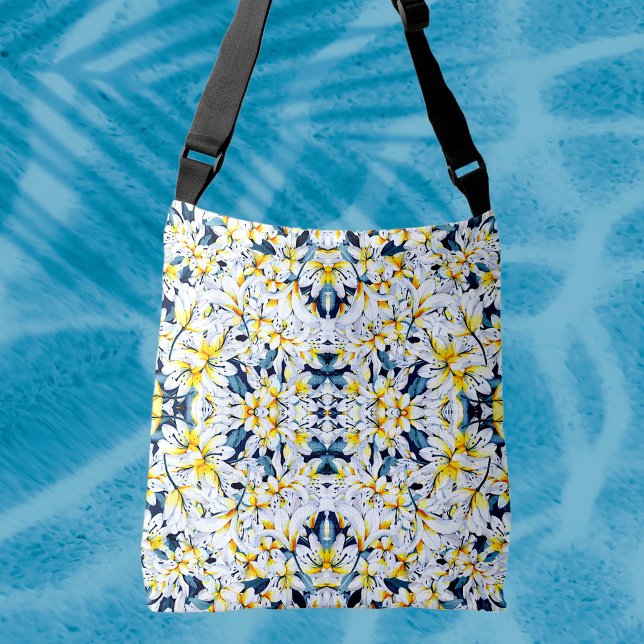 VITA OCH BLÅSVATTENFÄRGLILITER KOR BODY BAG AXELVÄSKA (Skapare uppladdad)