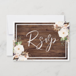 Vita och  blommor Rustic Wood Bröllop OSA Kort