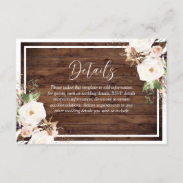 Vita och  blommor Rustic Wood Bröllop Tilläggskort