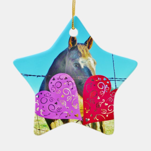 Vita och bruna Valentine Hearts Julgransprydnad Keramik (Framsidan)