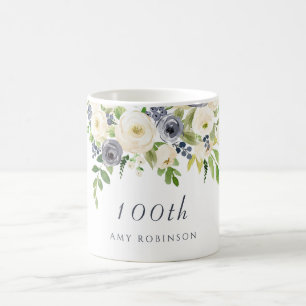 Vita och flottblommor Womans 100:e födelsedagspres Kaffemugg