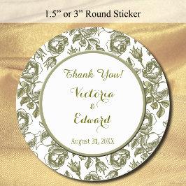 Vita och Golden Ro Anpassningsbar Tack Stickers Runt Klistermärke