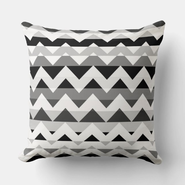 Vita och Grått Chevron Zigzag Kudde (Framsida)