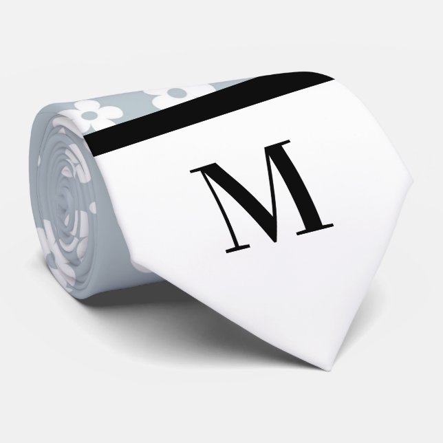 Vita och Grått-Daisy, Monogram Necktie Slips (Rullad)