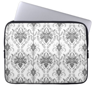 Vita och grått Damask-öppningen mönster Laptop Fodral