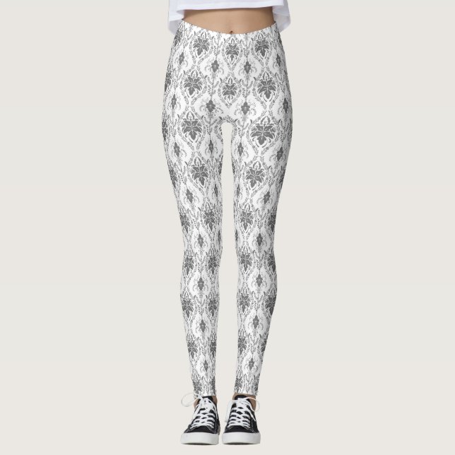 Vita och grått Damask-öppningen mönster Leggings (Framsida)
