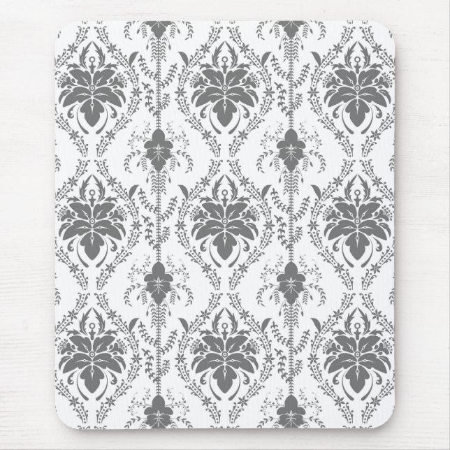 Vita och grått Damask-öppningen mönster Musmatta (Framsidan)