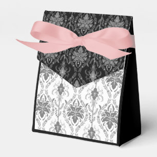 Vita och grått Damask-öppningen mönster Presentaskar