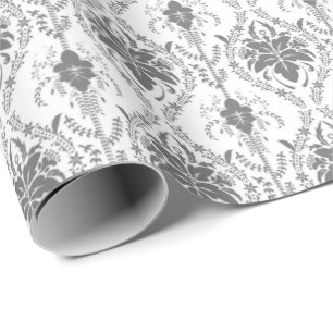 Vita och grått Damask-öppningen mönster Presentpapper