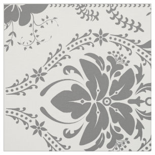 Vita och grått Damask-öppningen mönster Tyg