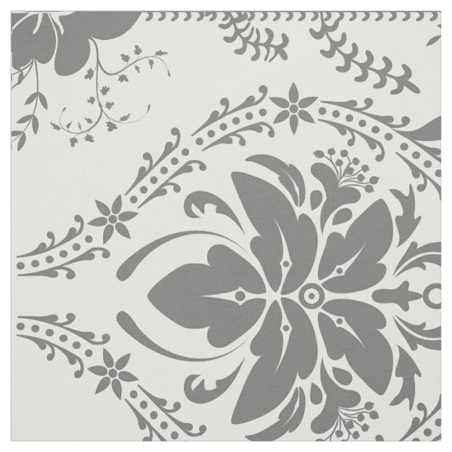 Vita och grått Damask-öppningen mönster Tyg (Provkarta)