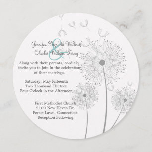 Vita och Grått Dandelion Circle Wedding bjudande Inbjudningar