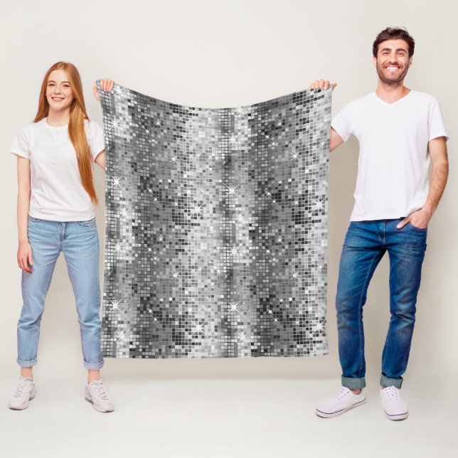 Vita och Grått Disco Glitter Sparkles Fleecefilt (På plats)