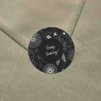 Vita och Grått Flowers Elegant kontur Mönster Runt Klistermärke